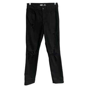 Old Navy Power Slim Straight High Rise Jeans Womens Sz 2 Black Distressed Denim